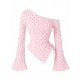 Women's Sexy Knit Drawstring Top - Long Bell Sleeves Irregular Hem T-Shirt