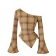 Women's Knit Drawstring T-Shirt - Long Bell Sleeves Sexy Irregular Hem